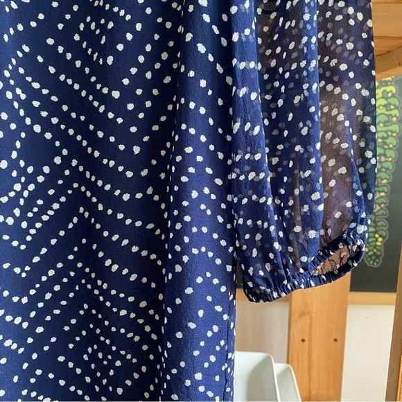 Diane Von Furstenberg Aria Printed Silk Blue White Dot Long Sleeve Tunic Dress - Picture 9 of 16